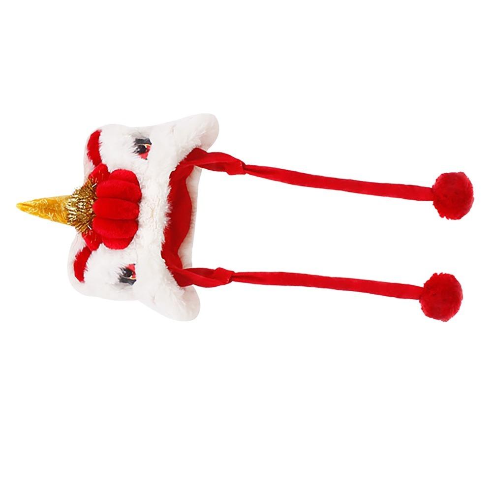 Warm Dog Lion Dance Hat Adjustable Celebration Pet Hat for New Year Christmas Holiday