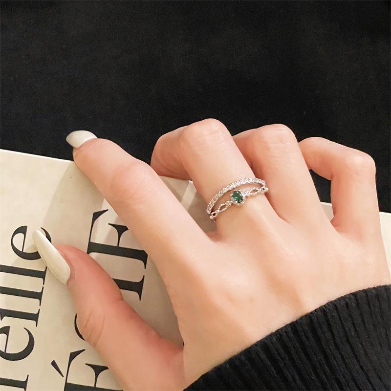 The Same Color Treasure Open Ring Light Luxury High Sense Imitation Opal Emerald Purple Zircon Ring Female