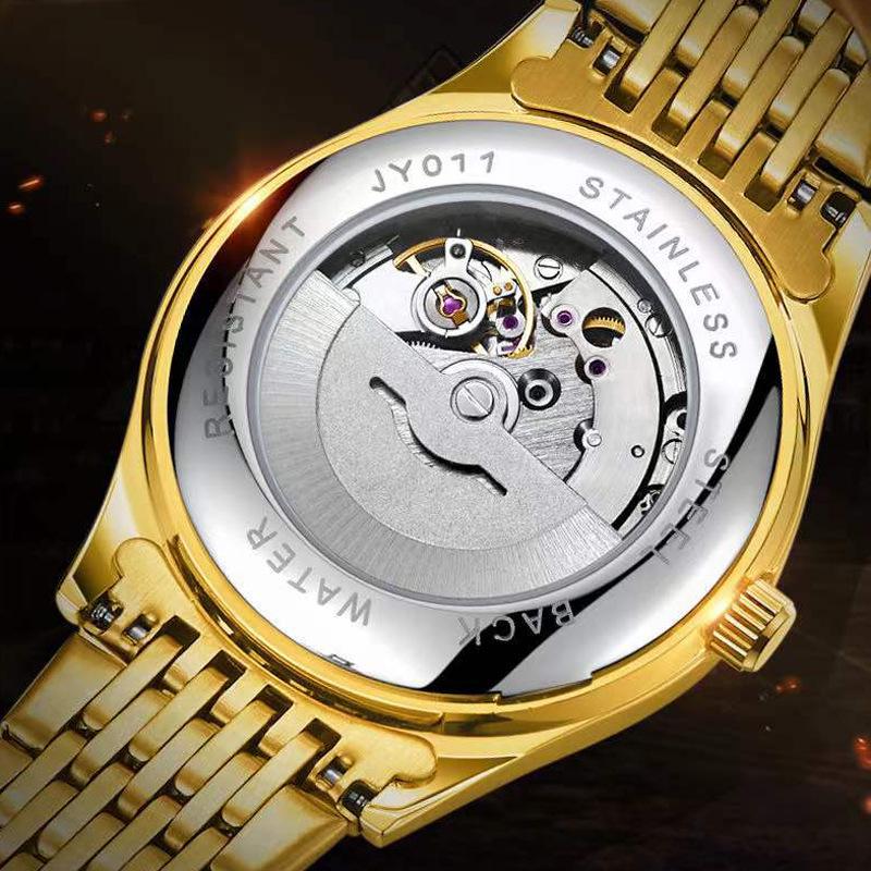 Aili Feida Men's Quartz Waterproof Watch with Hollow Back and Calendar Feature.