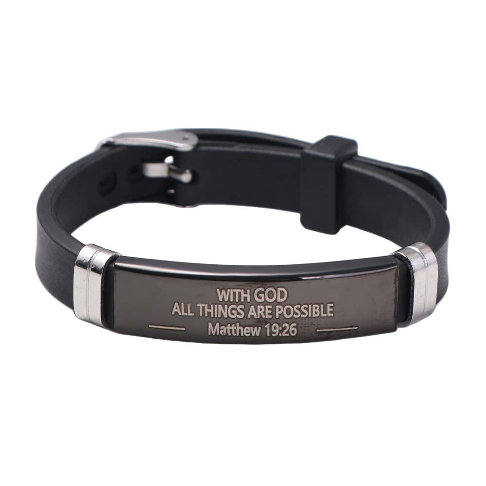 Black Stainless Steel Bible Verse Bracelet Silicone Material Inspirational Bracelet Daily Wear