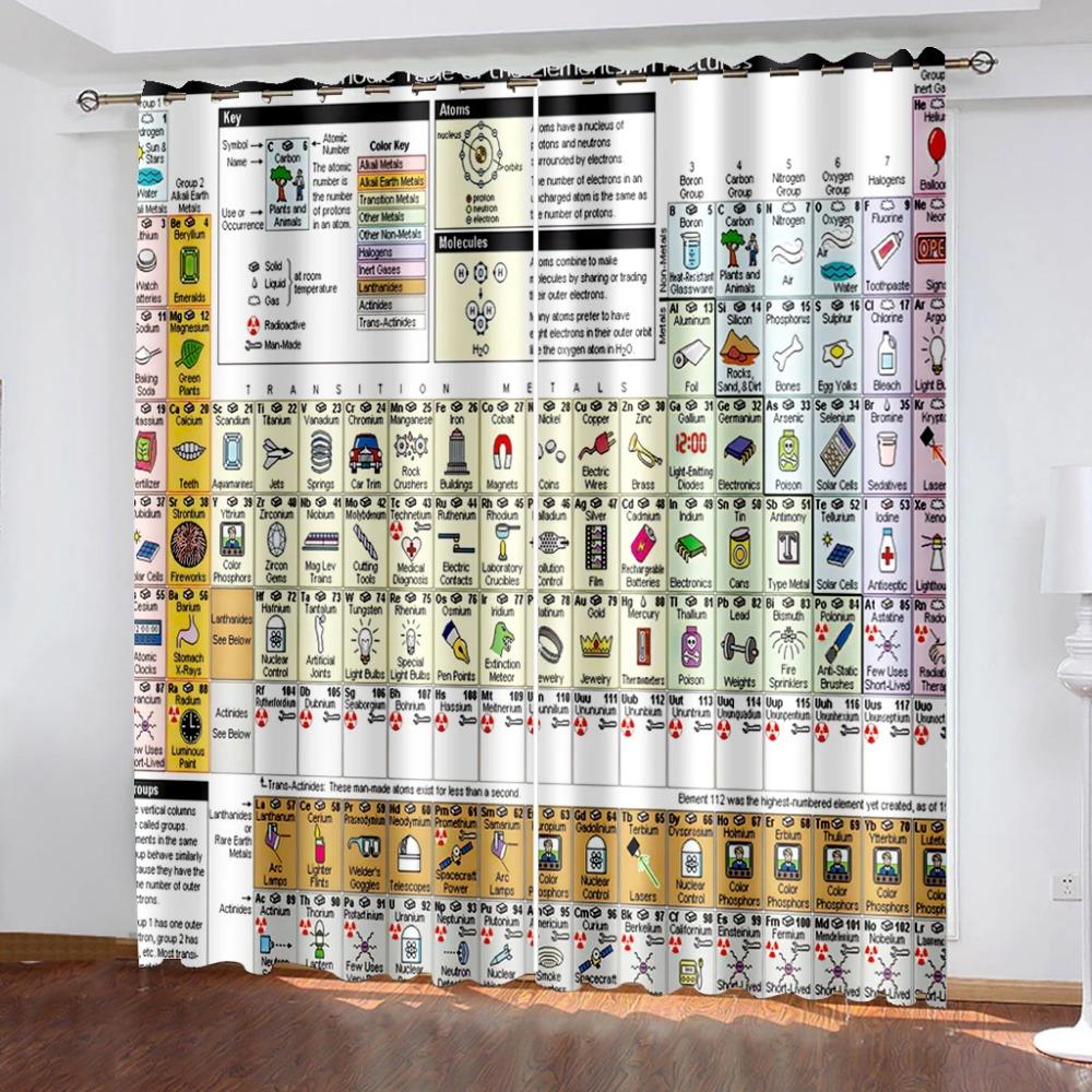 Periodic Table of Elements Colorful Window Curtains In Kids Bedroom Living Room Hall Treatments Kitchen Decoration Drapes Blinds