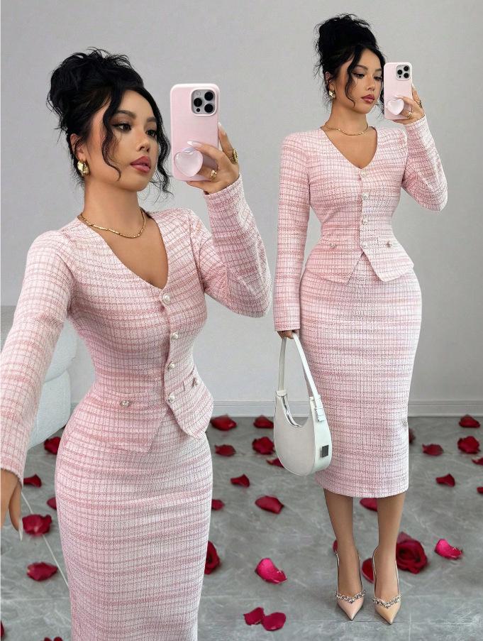 European American Plaid Long Sleeve Dress – Women’s 2026 Autumn/Winter Fashion M