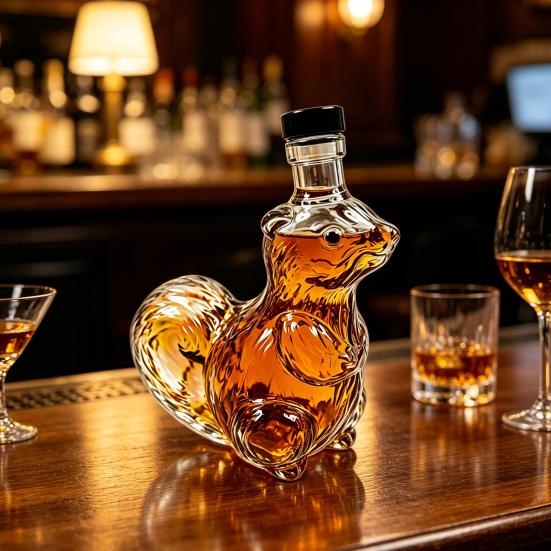 Squirrel Whiskey Decanter, Glass Animal Liquor Bottle with Stopper, Creative Wine Dispenser for Home Bar, Unique Gift for Whiskey Lovers