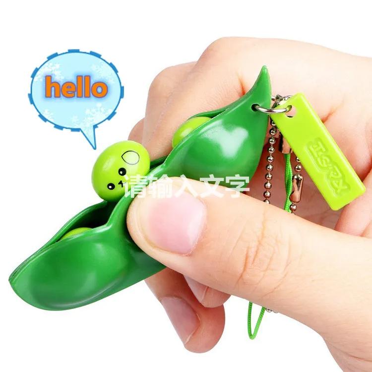 2/4/6 Szt. Uroczy Edamame Ściskany Fasolka Fidget Zabawka Breloczek, Przenośny Mini Breloczek do Odstresowania Ściskana Fasolka