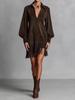 European and American Faux Suede V-Neck Tassel Dress with Zipper and Long Sleeves