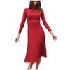 Fashion Women Solid Knitted Dress  Long Sleeves Bottoming Pleated Dress