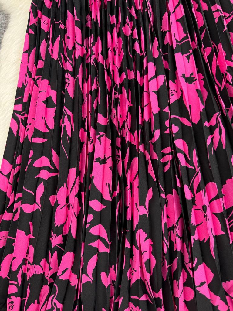 3D Printed Pleated Midi Skirt - 98cm Versatile A-line for Women