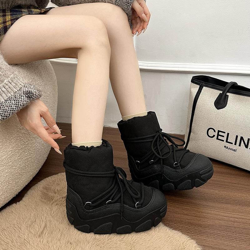 Damskie zimowe buty śniegowe na grubej podeszwie, lekkie, ciepłe, na zimno, pikowane, antypoślizgowe, odporne na ścieranie, codzienne trampki, krótkie bawełniane buty, buty typu "chleb"