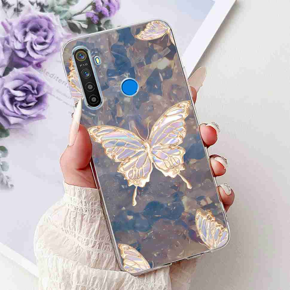 For Realme 5 RMX1911 6.5" Case Fashion Colorful Flower Soft Silicone TPU Cover For Oppo Realme5 RMX1919 Butterfly Bumper Shell