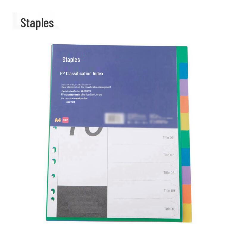 Staples A4 PP Index Dividers, 1-10 Numbered, 5 Colors