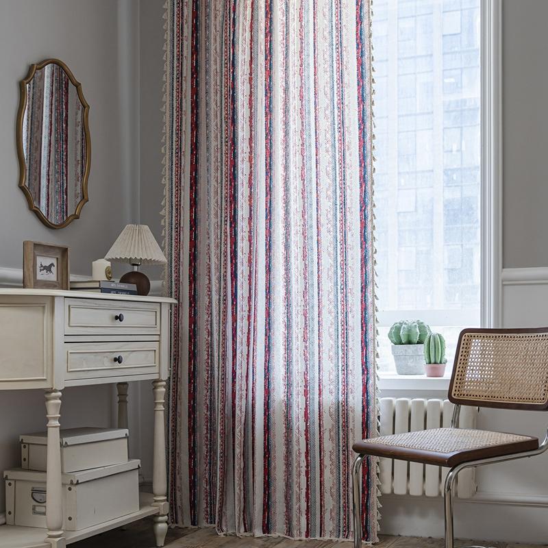 

Curtains Finished Flower Print Fringe Small Window Kitchen Valance Cotton Linen Semi-blackout Living Room Bedroom Bay Window W150 x H160cm&Threading Rod