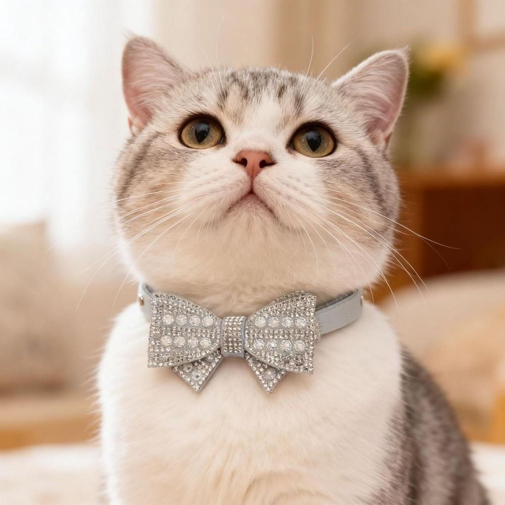 Pet Accessories Sparkling Cat Collar Adjustable Necklace Pet Rhinestone Collar PU Leather Decoration Dog Collar Birthday