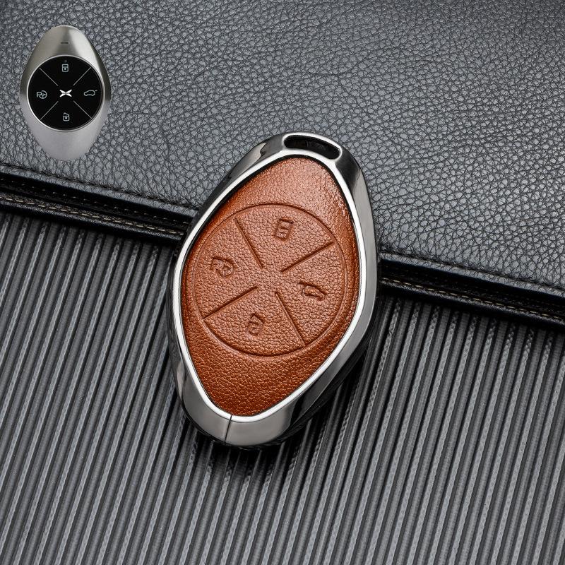 Signal Unobstructed, Suitable for Xiaopeng P7 G9 G3 P5 Metal All-inclusive Double-sided Leather Car Key Protective Case