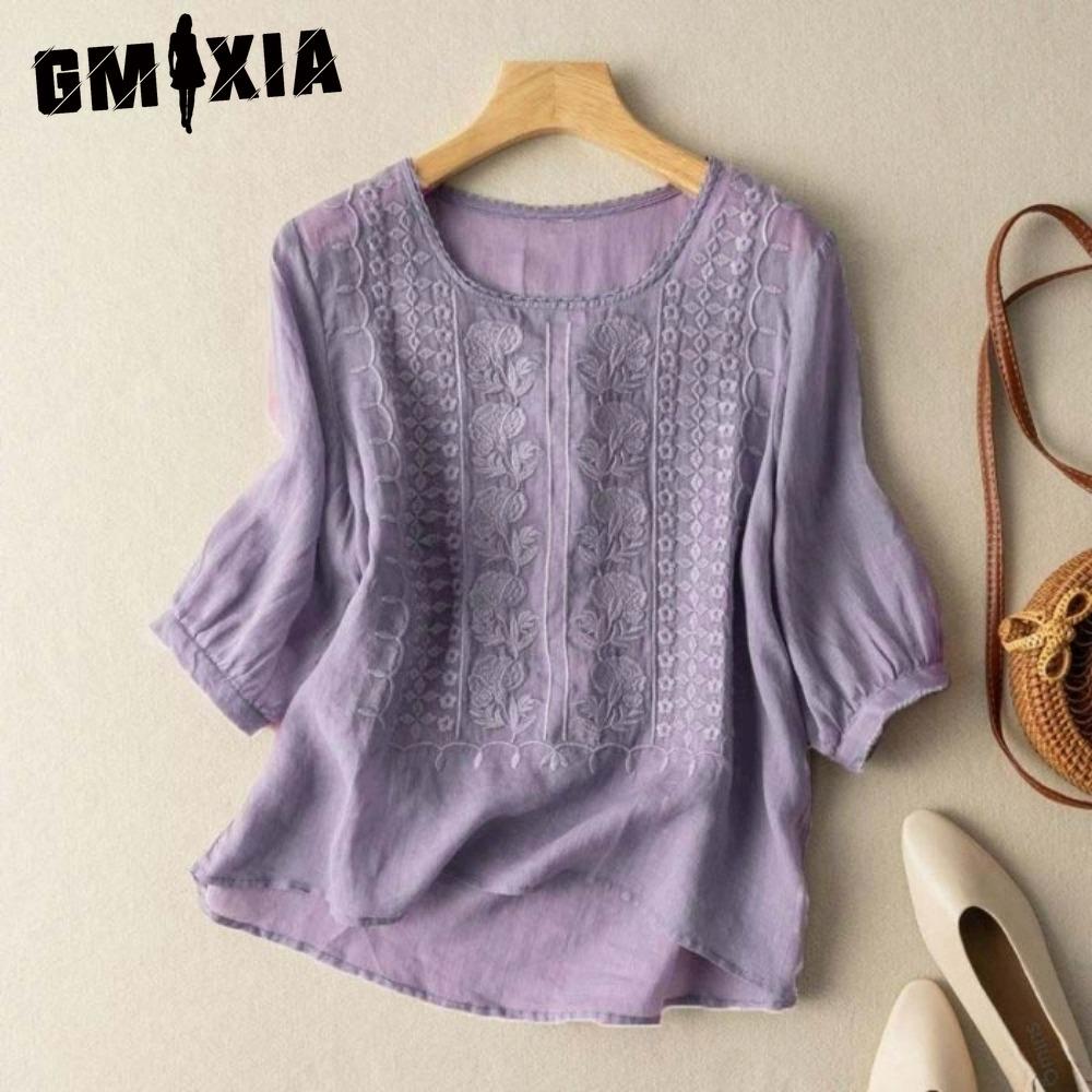 GMXIA Dámská móda Ležérní Jednobarevný Potisk 3/4 Rukáv O Kulatý Výstřih Halenky & Košile