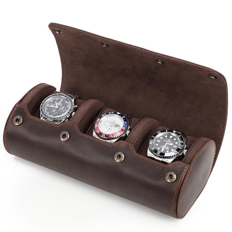 Vintage Leather Mechanical Watch Travel Box - Three-Piece Set