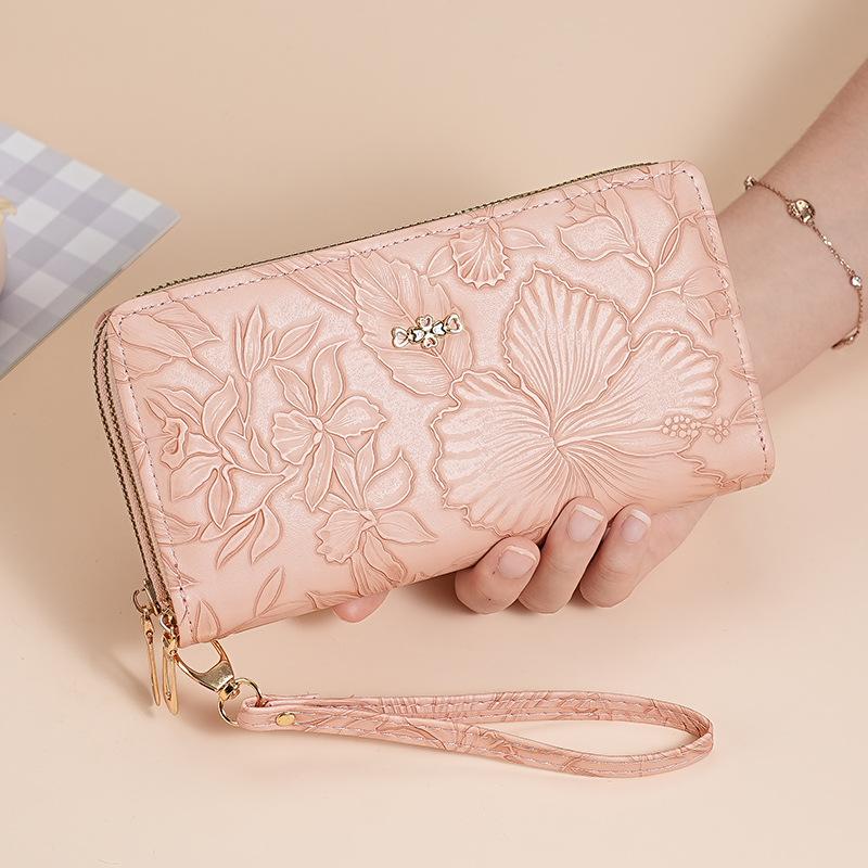 New Double Zipper Long Womens Wallet Large Capacity Multifunctional Clutch Bag Embossed Card Holder Purses Card Holder