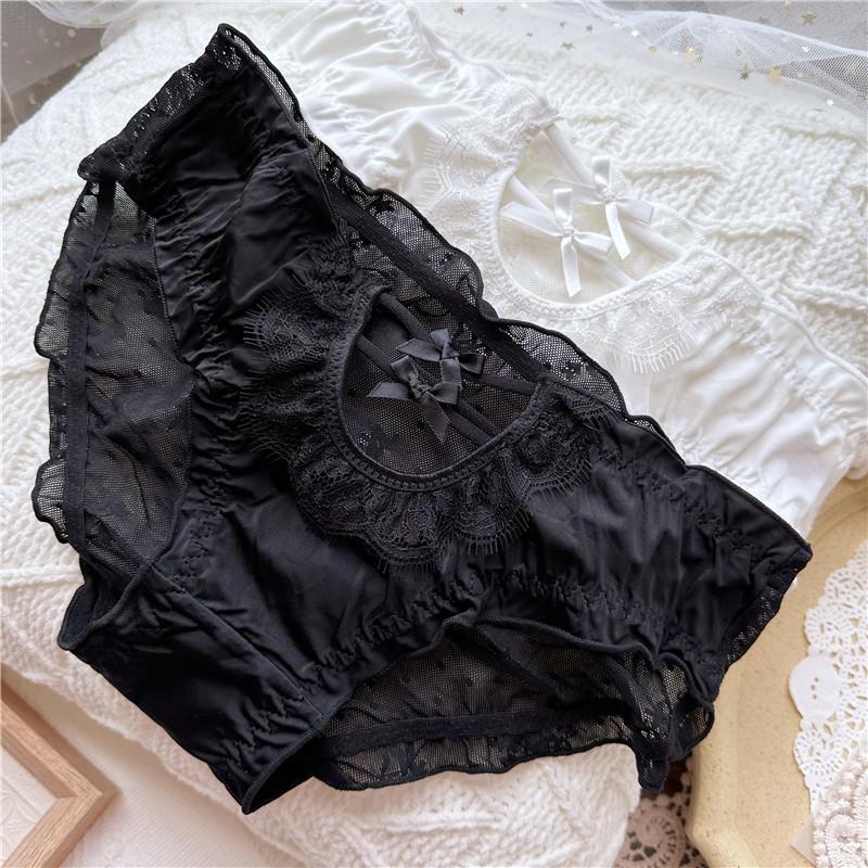Sweet and Cute Briefs Front Cutout Careful Machine Ice Silk Underwear Lace Low-rise Women's Panties