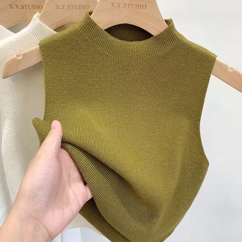 Camisola de punto holgada con cuello medio alto para mujer, sin mangas, de verano, para oficina, informal, 24108
