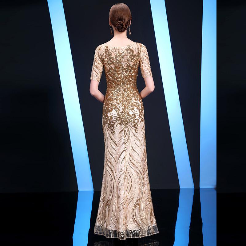 Golden Evening Dress 1011 Summer New Banquet Elegant Celebrity Host Banquet Party Dress Women
