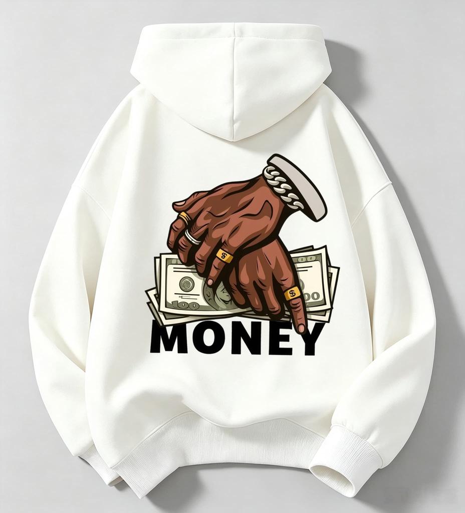 Y2K Street Style Kids' Hooded Sweatshirt with Money-handprint US Dollar Print and Loose Fit for Teenagers' Pullover Hoodie