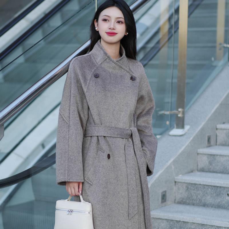 2025 Winter Korean Style Women's Double-Sided Wool Coat with Stand Collar