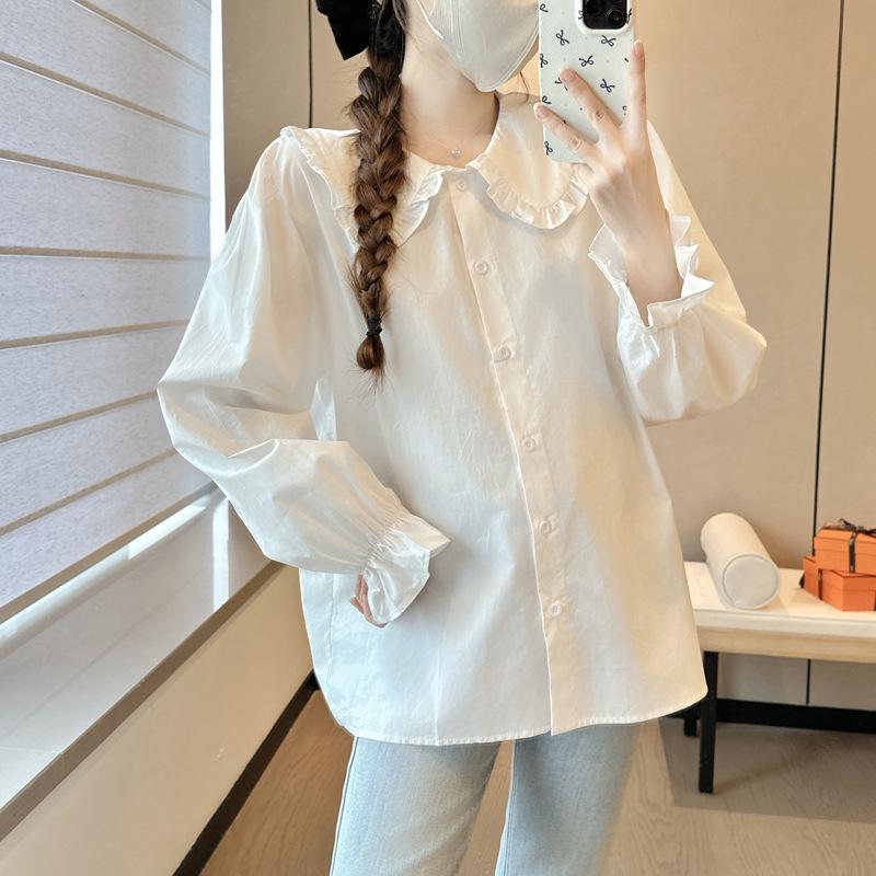 2026 Spring Maternity Loose Long-Sleeve Doll Shirt - Solid Color, Age-Defying, Versatile Top 2XL