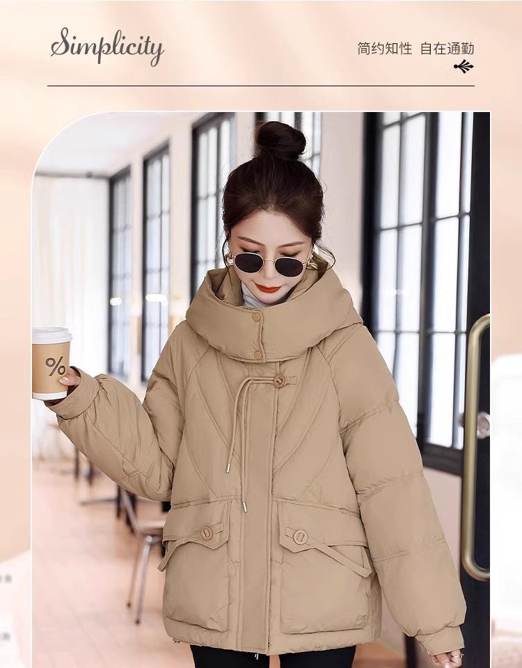 Green Hooded Down Padded Jacket Women's Winter Thickened Padded Jacket New Loose Bread Jacket Padded Jacket
