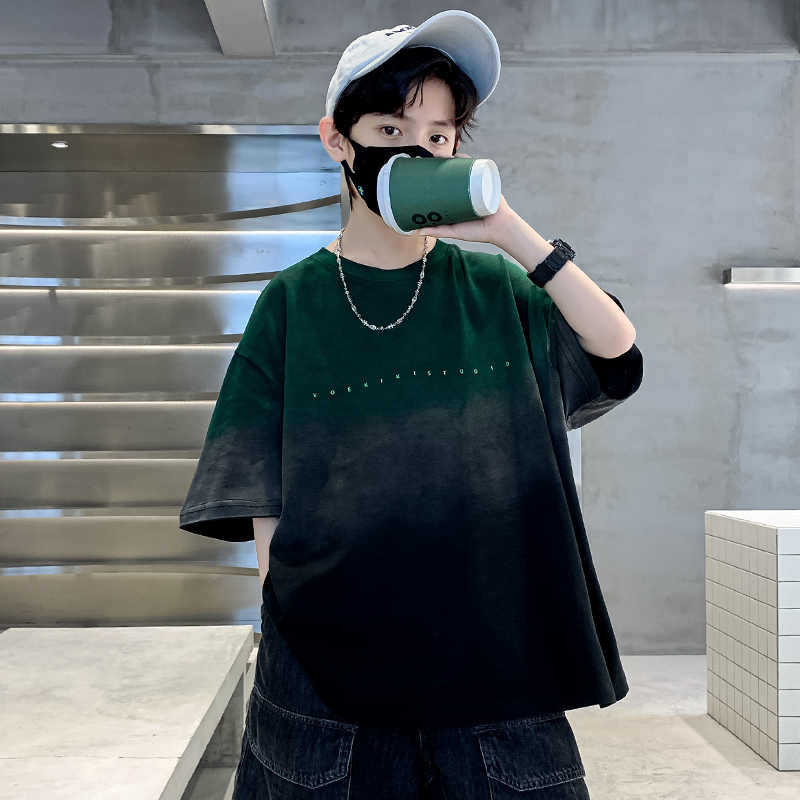 Korean Children's Clothes Trendy Gradient T-Shirt for Boys Girls Summer Short Sleeve Tee Tops Kids Clothes