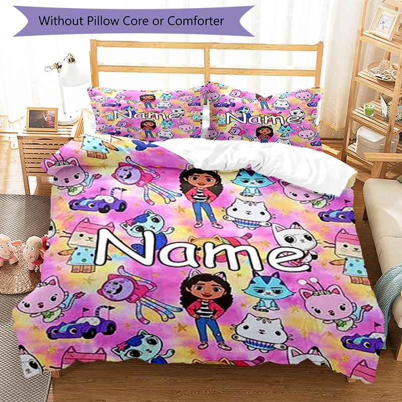 Set de Lenjerie de Pat cu Nume Personalizat 3 Bucăți Casa de Păpuși a lui Gabby Husa de Plapumă Închidere Include 1 Husă de Plapumă 2 Fețe de Pernă Moale și Confortabilă Pentru Toate Anotimpurile
