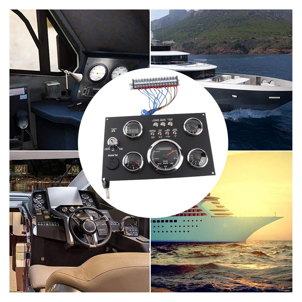 New 5 In 1 Digital Gauge Cluster Engine RPM Fuel Level Oil Pressure Water Temp Voltage Meter Alarm Function for RV Boat Yacht