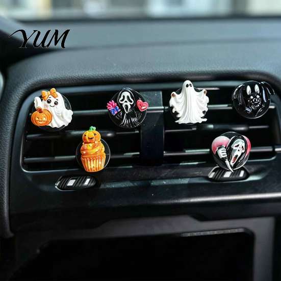 Festive Car Accessories for Halloween 6 Pcs Air Vent Clips, Cute Pumpkin Ghost Grim Reaper Bat Decorative Auto Fresheners Freshener Charm, Automotive
