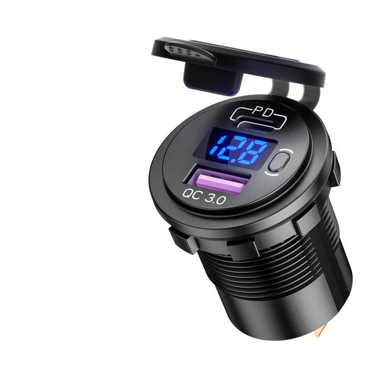 USB-C-Autoladegerbuchse 12V/24V Dual-USB-Buchse PD3.0 QC3.0 Auto-USB-Anschluss mit LED-Voltmeter und Ein/Aus für Motorboot LKW