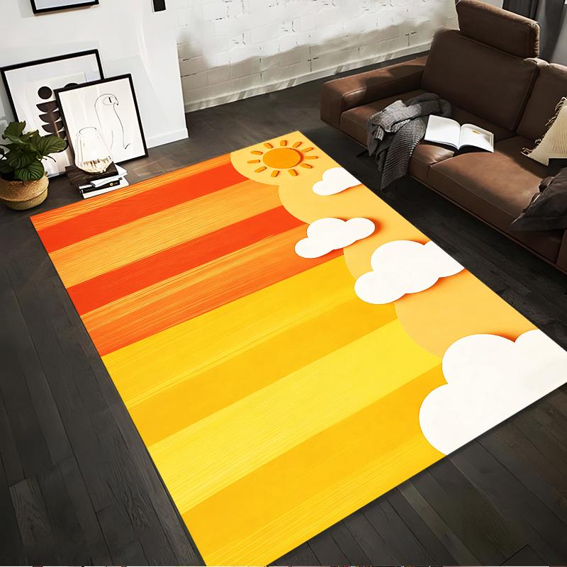 

Colorful Orange and Yellow Striped Carpet with Sun and Clouds Pattern Suitable for use as an anti-slip for living room bedroom sofas 40x60cm( 15x23in )