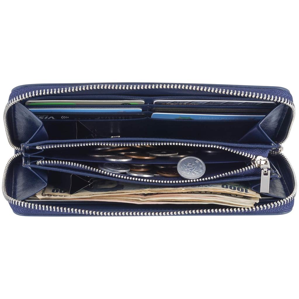 Hardwork Secret Men's Long Wallet with 12 Card Slots, Coin Purse, Genuine Leather Zipper, Luxury Gift, Convenient Coin Purse, Gift Box Included, Blue