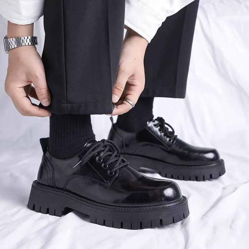 Shoes for Men Fashion Platform Leather Shoes British Style Casual Round Head Derby Shoe Black Trend Men Shoes Zapatillas Hombre
