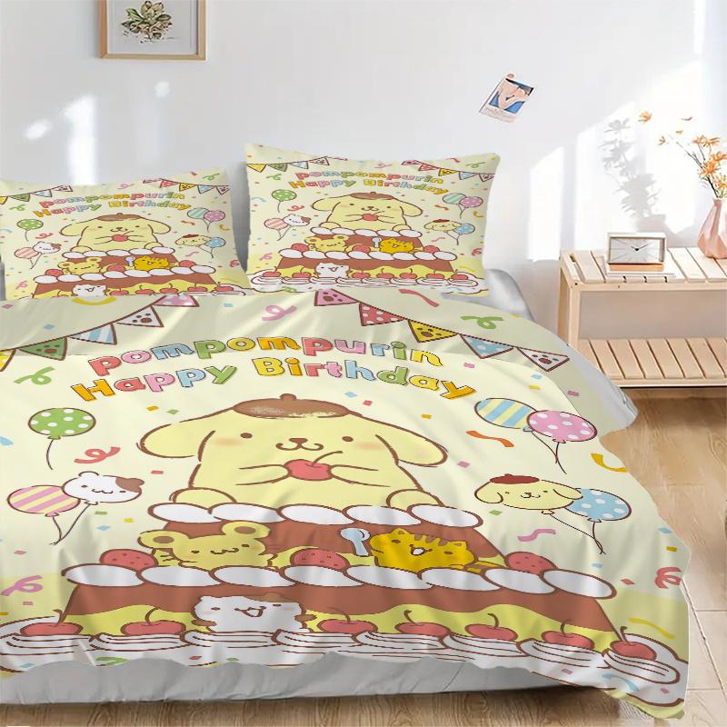 

3pcs Pompompurin s Happy Birthday Celebration Print Cover Set Ultra Soft, Breathable, and Comfortable Bedding with Stylish Design for Bedroom and 135x200cm
