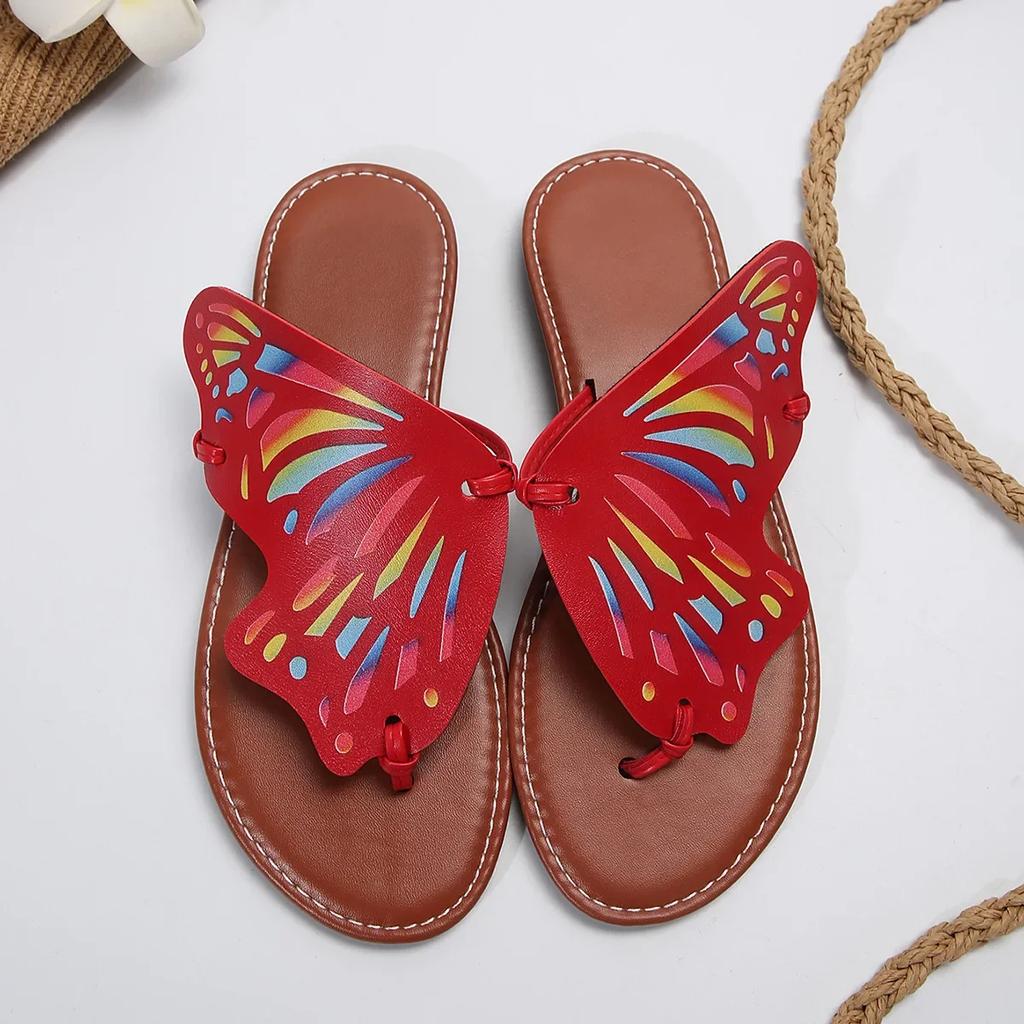 Women Butterfly Graffiti Slippers2025 Summer Fashion Lightweight Anti Slip Flat Bottom Flip Flops Outdoor Beach Casual Shoes