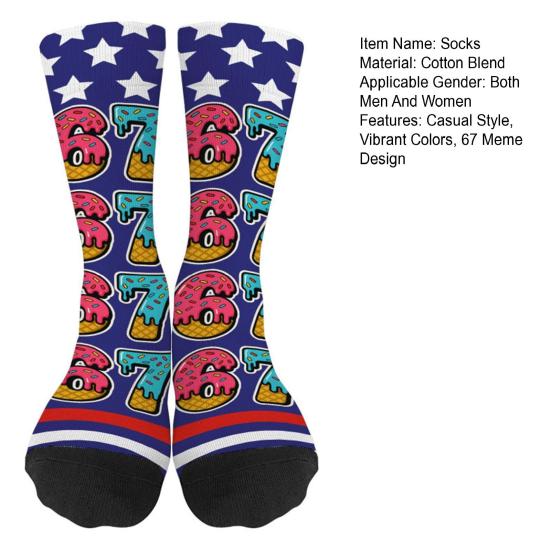 67 Meme Crew Socks Donut Cream Drops Six Seven Funny Socks Baseball Mason 67 Casual Socks Gift for Men Women Friends