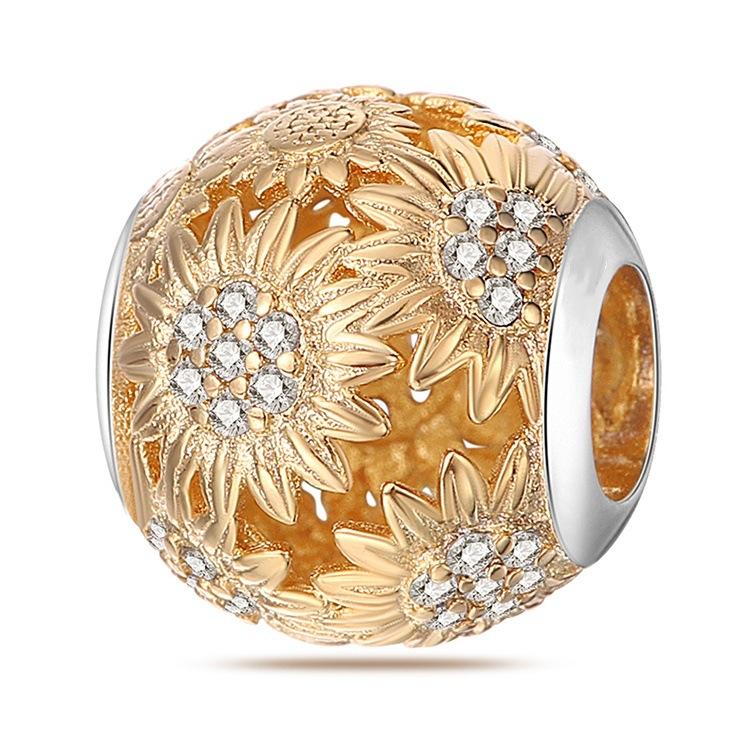 S925 Silver Sunflower K Gold Horseshoe Bead Pendant Charm DIY Bracelet Necklace Accessories