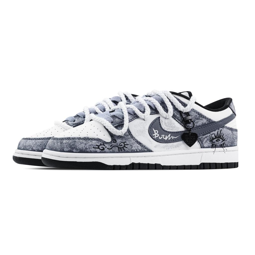 Nike Dunk One Eyed Hip Hop 1 Abrasion Resistant Low top Skateboard Shoes Unisex Gray White HF5441-100(Team773-1)