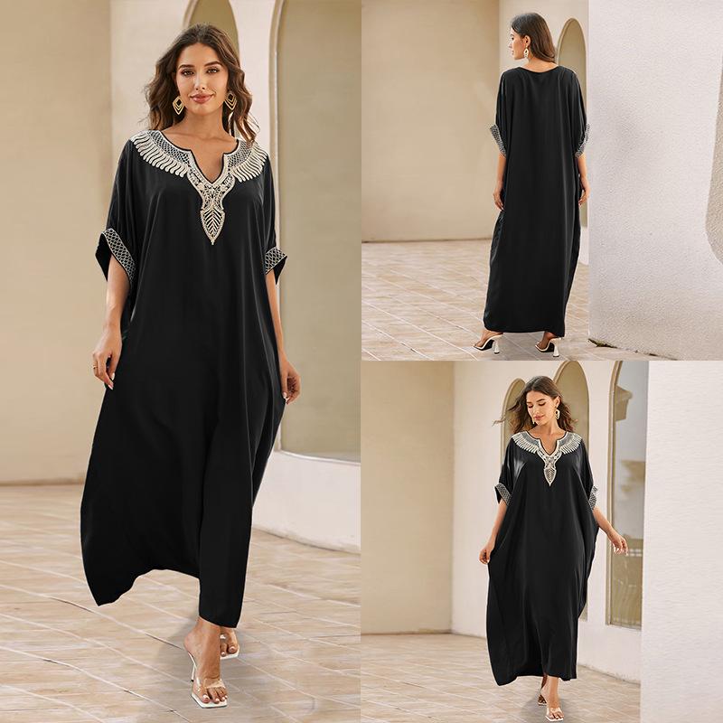 "European & American Embroidered Cotton Maxi Skirt: Women's Beach Sun Protection Robe"