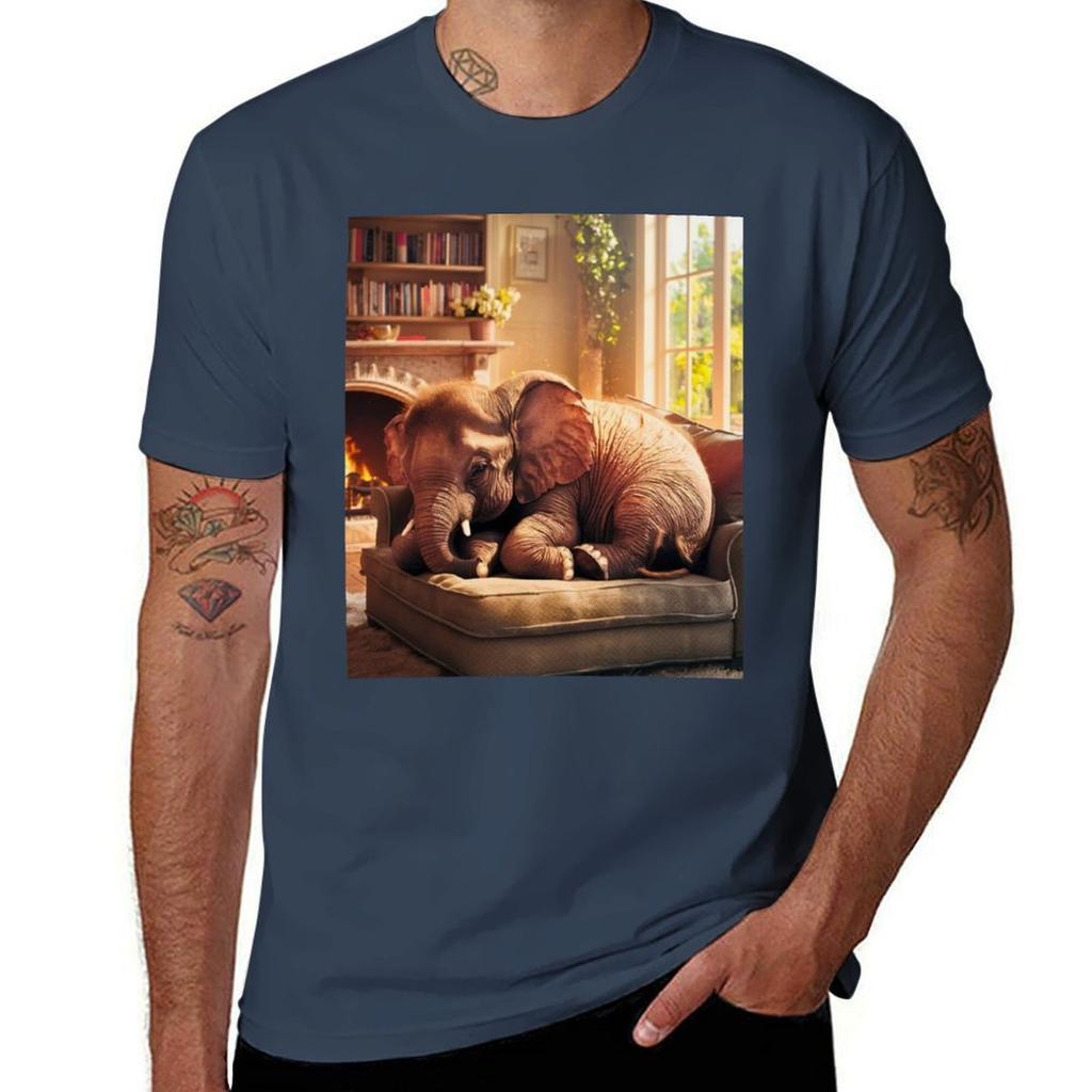 Elephant Portrait Resting Elephant Tshirt Large Size Basic Casual Tshirt