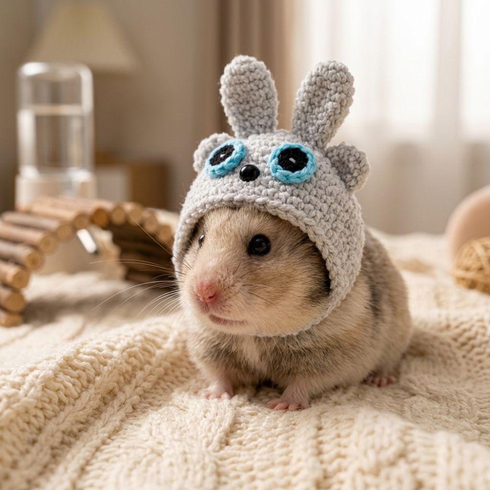 Bear-Shaped Guinea Pig Costume Hat Sunflower Bunny Head Cap Hamster Knitted Hat Pet Gift