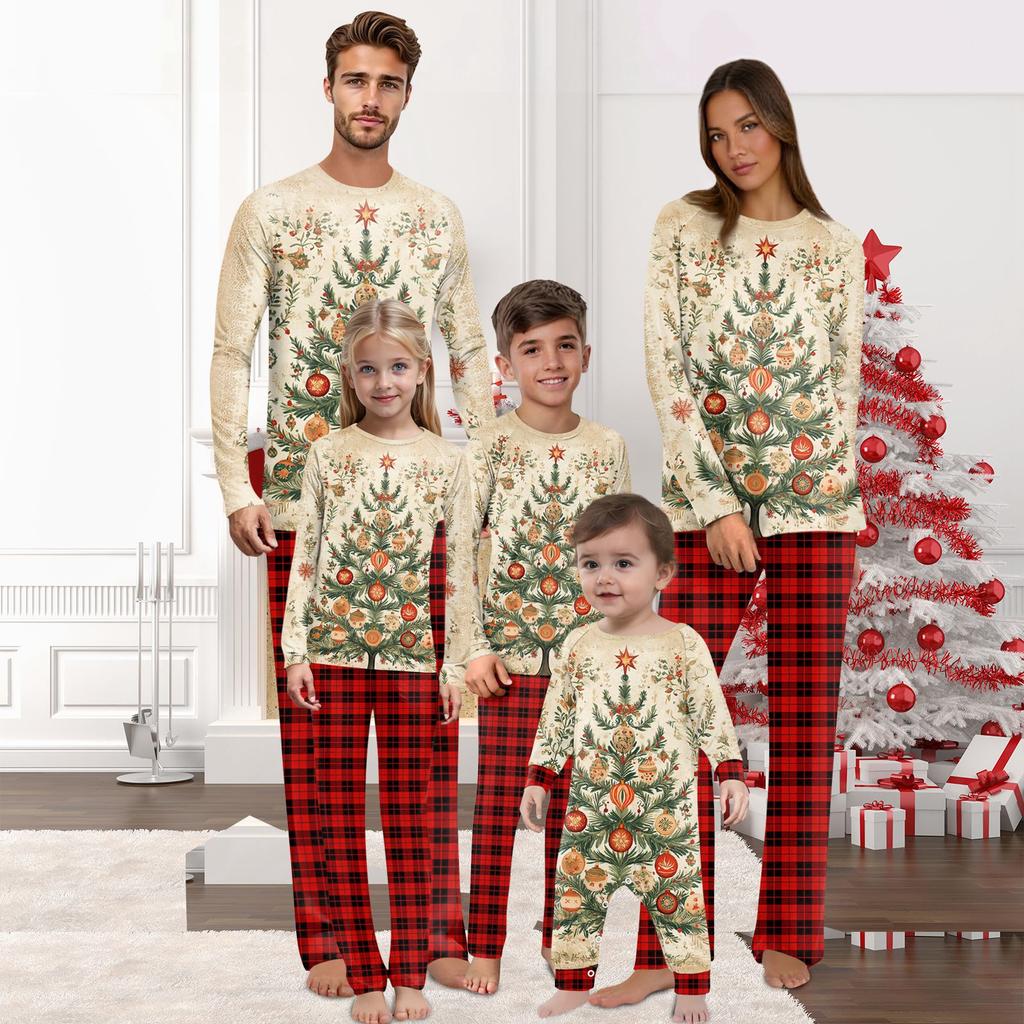 Set di top e pantaloni a maniche lunghe coordinati per la famiglia con stampe natalizie Set coordinati per la famiglia