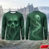 Novelty Long Sleeve T‑Shirt Men Gothic Flame Smoke Skull 3D Print Tee Fire Skeleton Graphic Casual Halloween Party Street Top