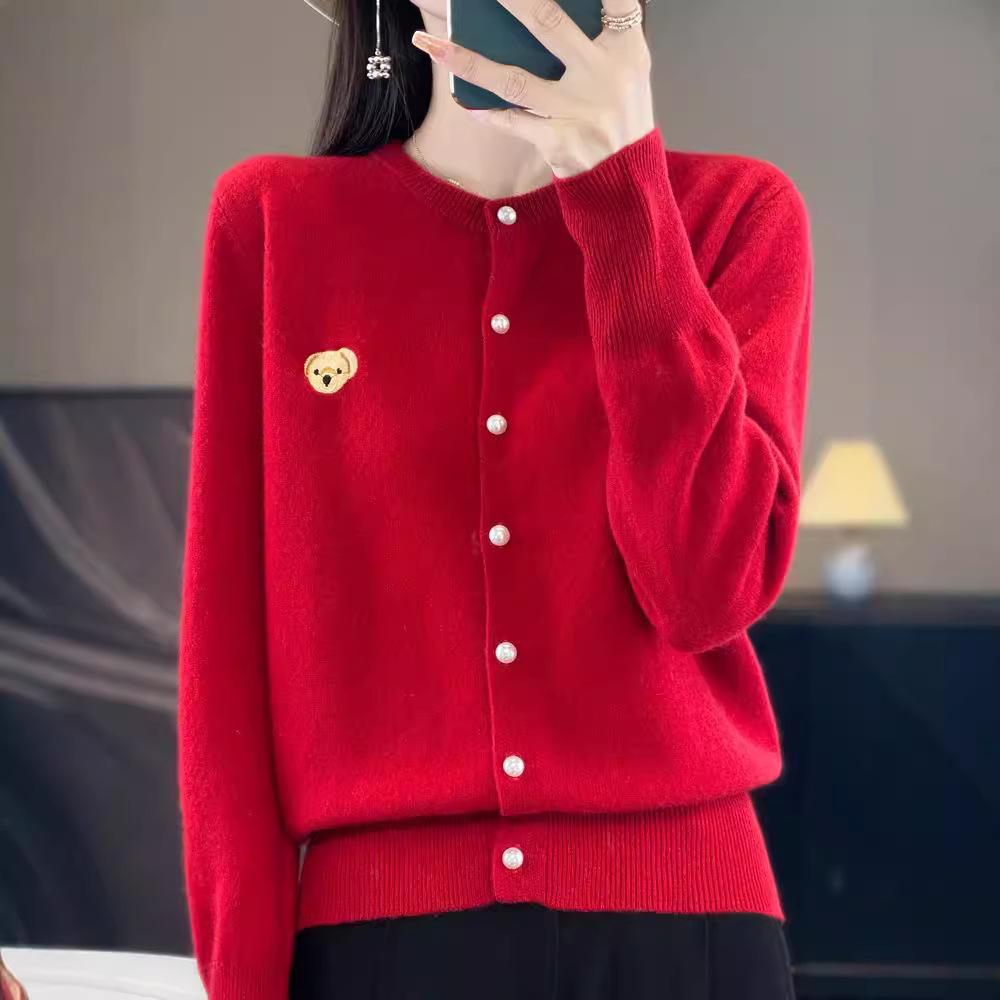 Knitted Cardigan Women's Embroidered Round Neck Sweater Small Shirt Jacket Autumn Loose Small Fragrance Tops