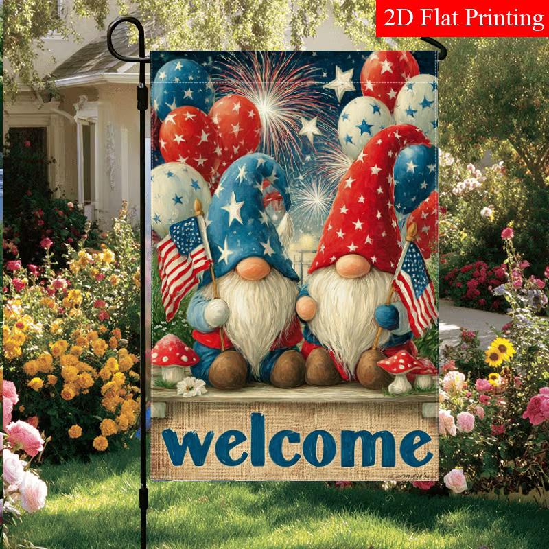 2D Flat, 2D Flat Welcome Patriotic Dwarfs Independence Day Garden Flag on July 4th_2 (1)- Outdoor Garden Flag Double-sided Home Decoration Courtyard D
