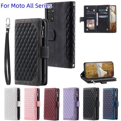 Para Motorola Moto All Series para Moto E5,G6 Play,E5 Plus,E13,G14,G54... Funda de cuero con tapa y cremallera para bolso tipo billetera