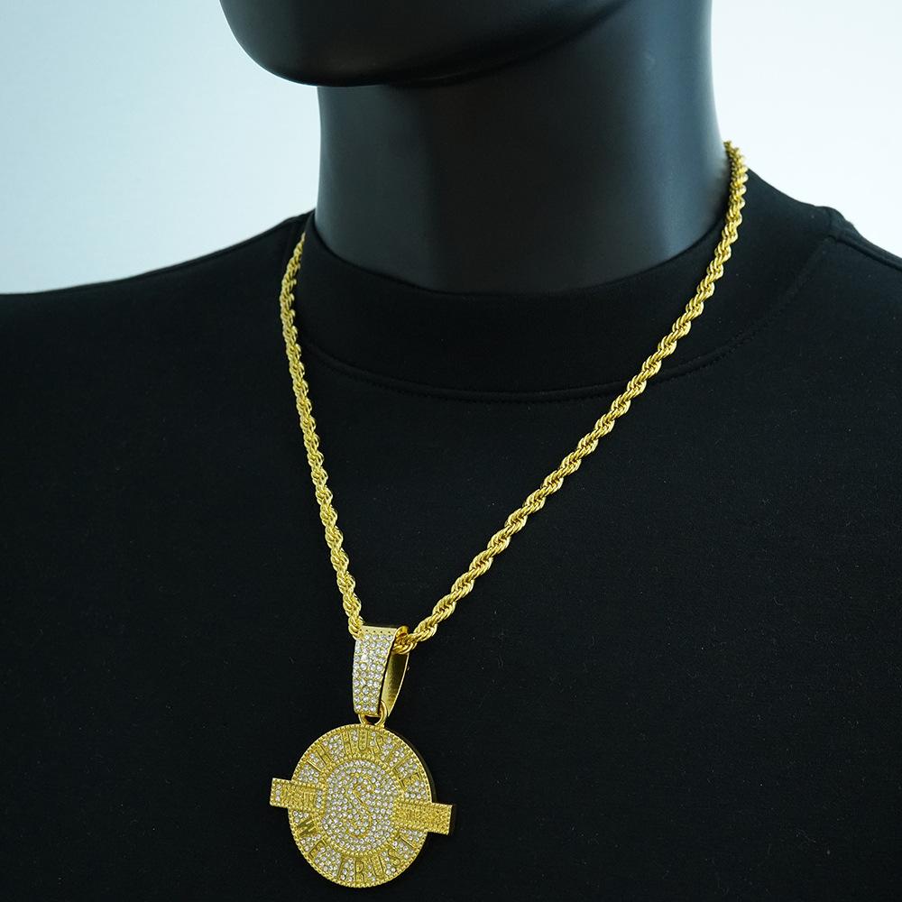 Euro American New Dollar Letter Round Pendant Euro American Fashion Trend Men and Women Hip-hop 5mm Fried Dough Twists Chain Fashion Jewelry