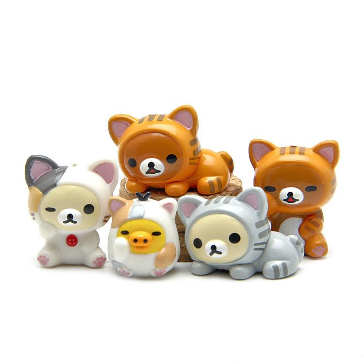 5PCS/set Cute Cat Action Figure Toy Cartoon Anime Kuma Bear Cosplay Cat Doll Collectible Model Toys Mini DIY Best Gift